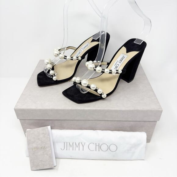 Jimmy Choo Amara 85 Embellished Block Heel Slide Sandals - Picture 2 of 16